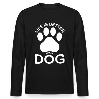 Life is better with a dog -(DO) - Men's Premium Organic Long Sleeve Shirt - black - Front - Nico (187cm)