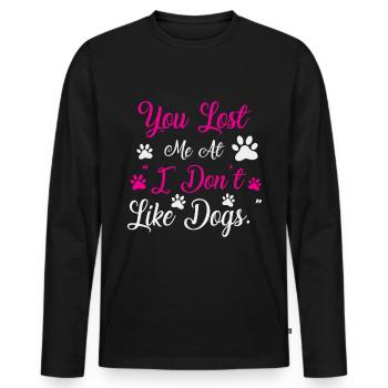 Tu m’as perdu sur Je n’aime pas les chiens - rose - T-shirt manches longues Premium bio Homme - noir - Devant - Nico (187cm)