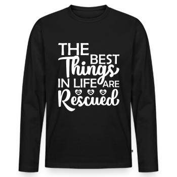 The best things in life are saved - Men's Premium Organic Long Sleeve Shirt - black - Front - Nico (187cm)