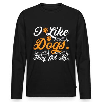 J’aime les chiens, ils m’aiment - orange et blanc - T-shirt manches longues Premium bio Homme - noir - Devant - Nico (187cm)