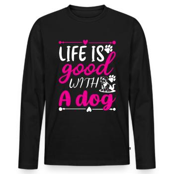 Das Leben ist schön mit einem Hund - rosa und weiß - Männer Premium Bio Langarmshirt - Schwarz - Vorne - Nico (187cm)