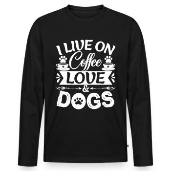 Ich lebe von der Kaffeeliebe _ Hunde - Männer Premium Bio Langarmshirt - Schwarz - Vorne - Nico (187cm)