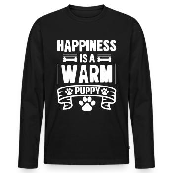 Happiness is a warm puppy - Men's Premium Organic Long Sleeve Shirt - black - Front - Nico (187cm)
