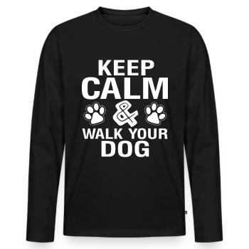 Restez calme _ Promener le chien - T-shirt manches longues Premium bio Homme - noir - Devant - Nico (187cm)