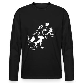 Hund - Herz - Hand - Männer Premium Bio Langarmshirt - Schwarz - Vorne - Nico (187cm)