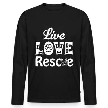 Live love rescue - Hundekopf - Pfoten - Knochen - Männer Premium Bio Langarmshirt - Schwarz - Vorne - Nico (187cm)