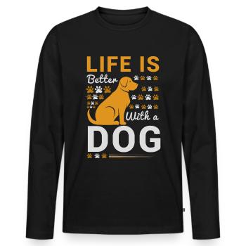 Das Leben ist besser mit einem Hund - Golden Dog u - Männer Premium Bio Langarmshirt - Schwarz - Vorne - Nico (187cm)