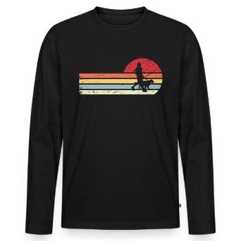 Sonne und Retro-Linien - Frau mit Hund - - Männer Premium Bio Langarmshirt - Schwarz - Vorne - Nico (187cm)