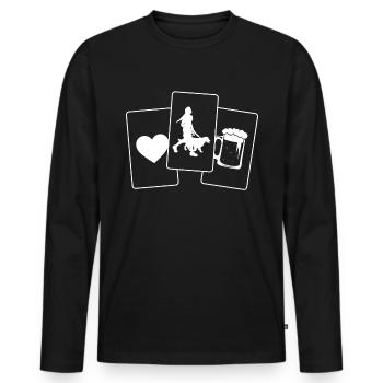 Heart - Beer - Woman with dog - - Men's Premium Organic Long Sleeve Shirt - black - Front - Nico (187cm)