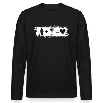 Grunge-Rechteck - Herz - Wein - Mann mit Hund - - Männer Premium Bio Langarmshirt - Schwarz - Vorne - Nico (187cm)