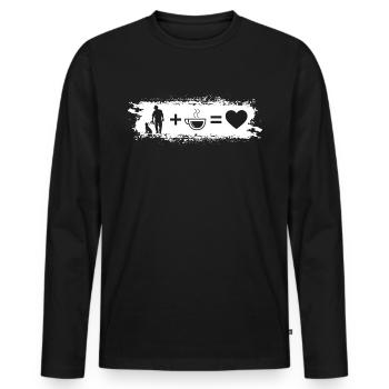 Grunge-Rechteck - Herz - Kaffee - Mann mit Hund - - Männer Premium Bio Langarmshirt - Schwarz - Vorne - Nico (187cm)