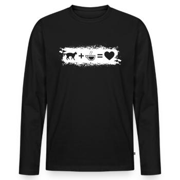 Grunge Rectangle - Heart - Coffee - Cat - - Men's Premium Organic Long Sleeve Shirt - black - Front - Nico (187cm)