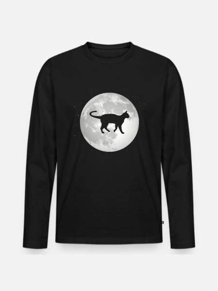 Full Moon - Cat - - Men's Premium Organic Long Sleeve Shirt - black