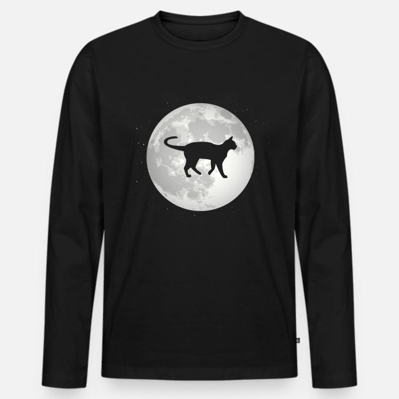 Vollmond - Katze - - Männer Premium Bio Langarmshirt - Schwarz