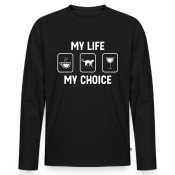 My Life, My Choice - Wine - Cat - - Men's Premium Organic Long Sleeve Shirt - black - Front - Nico (187cm)