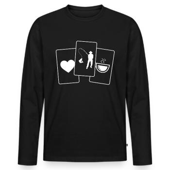 Coeur - Café - Pêche - - T-shirt manches longues Premium bio Homme - noir - Devant - Nico (187cm)