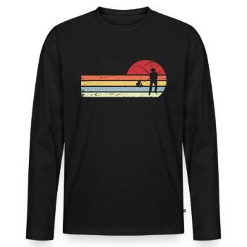 Sonne und Retro-Linien - Angeln - - Männer Premium Bio Langarmshirt - Schwarz - Vorne - Nico (187cm)