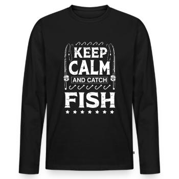 Stay calm and catch fish - (2) - Men's Premium Organic Long Sleeve Shirt - black - Front - Nico (187cm)