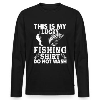 Dies ist mein Glücksangelhemd Nicht waschen - (2) - Männer Premium Bio Langarmshirt - Schwarz - Vorne - Nico (187cm)