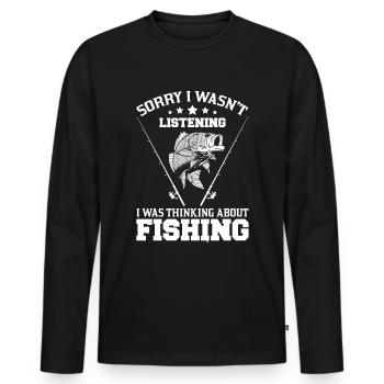 Désolé de ne pas écouter, je pensais au poisson - T-shirt manches longues Premium bio Homme - noir - Devant - Nico (187cm)