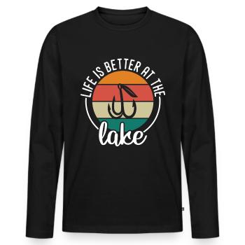 Life is better at Lake 1 - - Men's Premium Organic Long Sleeve Shirt - black - Front - Nico (187cm)