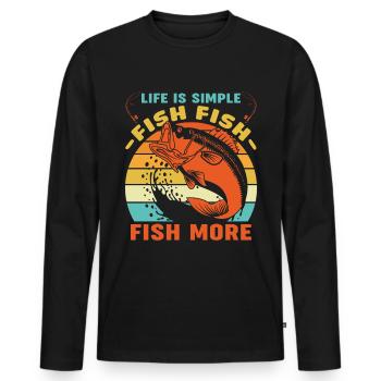 La vie est juste poisson poisson poisson plus - - T-shirt manches longues Premium bio Homme - noir - Devant - Nico (187cm)