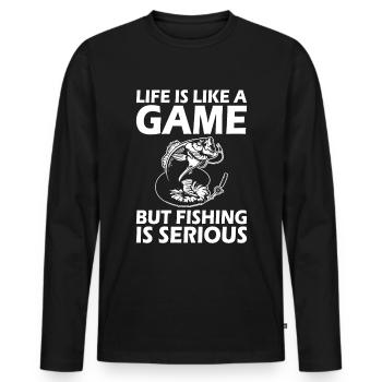 Life is like a game, but fishing is serious - Men's Premium Organic Long Sleeve Shirt - black - Front - Nico (187cm)