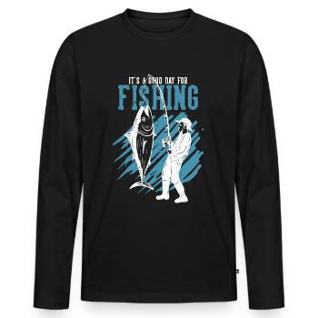Es ist ein guter Tag zum Fischen - - Männer Premium Bio Langarmshirt - Schwarz - Vorne - Nico (187cm)