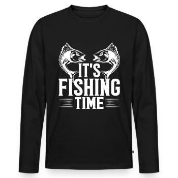 Il est temps de pêcher - - T-shirt manches longues Premium bio Homme - noir - Devant - Nico (187cm)