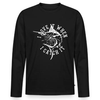 J’adore quand je l’attrape - - T-shirt manches longues Premium bio Homme - noir - Devant - Nico (187cm)