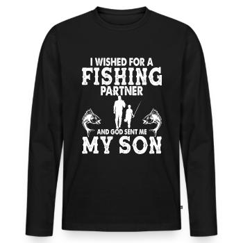 Ich wünschte mir einen Angelpartner und Gott schic - Männer Premium Bio Langarmshirt - Schwarz - Vorne - Nico (187cm)