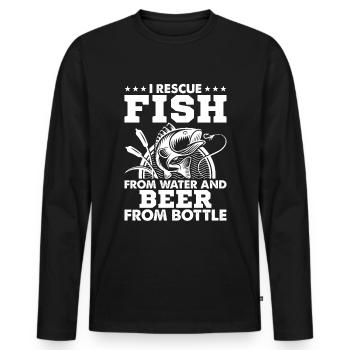 Ich rette Fische aus dem Wasser und Bier aus der F - Männer Premium Bio Langarmshirt - Schwarz - Vorne - Nico (187cm)