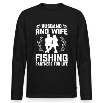 Ehemann und Ehefrau Angeln Partner für das Leben 1 - Männer Premium Bio Langarmshirt - Schwarz - Vorne - Nico (187cm)