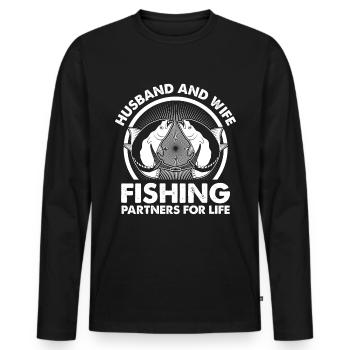 Mari et femme Partenaires de pêche pour la vie 3 - T-shirt manches longues Premium bio Homme - noir - Devant - Nico (187cm)