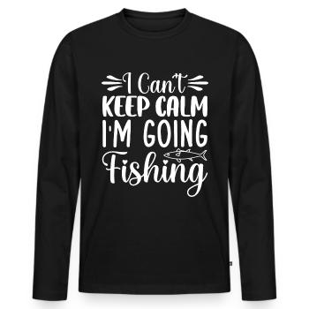 Je ne peux pas rester calme, je vais à la pêche... - T-shirt manches longues Premium bio Homme - noir - Devant - Nico (187cm)