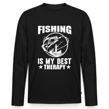 Fishing is my best therapy - - Men's Premium Organic Long Sleeve Shirt - black - Front - Nico (187cm)