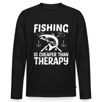La pêche coûte moins cher que la thérapie - - T-shirt manches longues Premium bio Homme - noir - Devant - Nico (187cm)