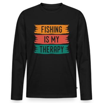 Fishing is my therapy - - Men's Premium Organic Long Sleeve Shirt - black - Front - Nico (187cm)