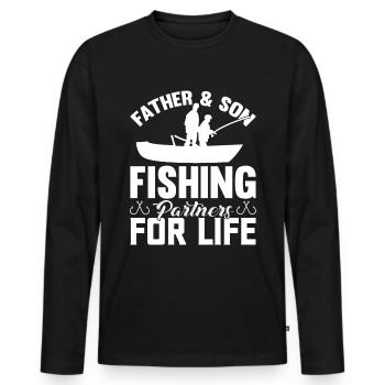 Père et fils Partenaire de pêche pour la vie 3 - - T-shirt manches longues Premium bio Homme - noir - Devant - Nico (187cm)