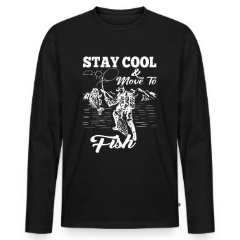 Bleib cool & beweg dich zum Fischen - - Männer Premium Bio Langarmshirt - Schwarz - Vorne - Nico (187cm)