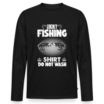Ne lavez pas Lucky Fishing Shirt 3 - - T-shirt manches longues Premium bio Homme - noir - Devant - Nico (187cm)