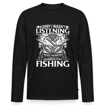 Désolé de ne pas écouter, je pensais au poisson - T-shirt manches longues Premium bio Homme - noir - Devant - Nico (187cm)