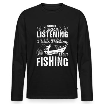 Désolé de ne pas écouter, je pensais au poisson - T-shirt manches longues Premium bio Homme - noir - Devant - Nico (187cm)