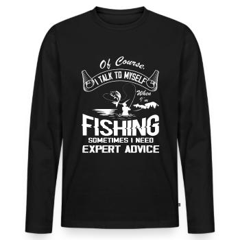 Natürlich spreche ich mit mir selbst Angeln Manchm - Männer Premium Bio Langarmshirt - Schwarz - Vorne - Nico (187cm)