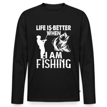 Life is better when I'm fishing - - Men's Premium Organic Long Sleeve Shirt - black - Front - Nico (187cm)