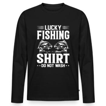 Ne lavez pas Lucky Fishing Shirt 1 - - T-shirt manches longues Premium bio Homme - noir - Devant - Nico (187cm)
