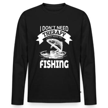 Ich brauche keine Therapie, ich muss nur angeln ge - Männer Premium Bio Langarmshirt - Schwarz - Vorne - Nico (187cm)