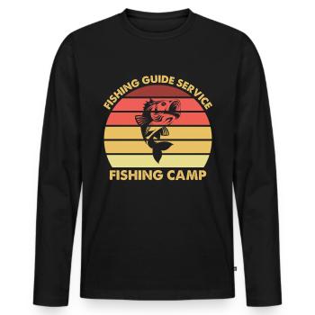 Camp de pêche du Service des guides de pêche - - T-shirt manches longues Premium bio Homme - noir - Devant - Nico (187cm)