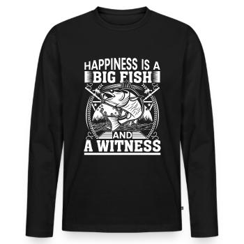 Le bonheur est un gros poisson et un témoin - - T-shirt manches longues Premium bio Homme - noir - Devant - Nico (187cm)