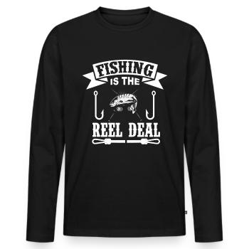 La pêche est l’affaire avec le moulinet -. - T-shirt manches longues Premium bio Homme - noir - Devant - Nico (187cm)